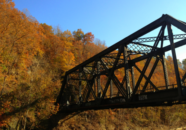 The Ilchester Railroad bridge along the Patapsco River, still used today.